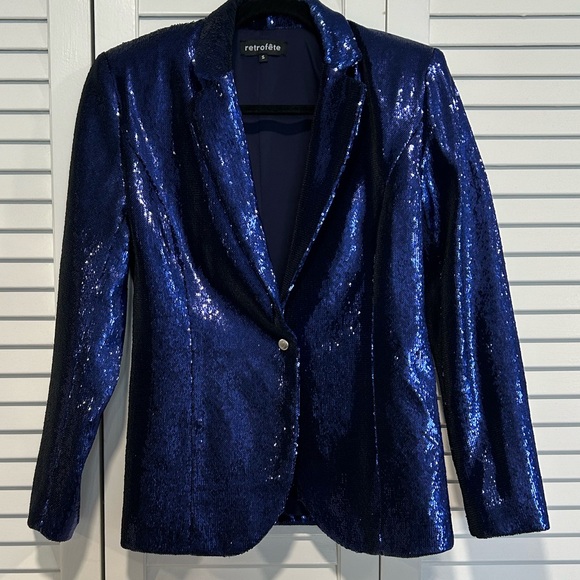 Retrofete blue sequin blazer and shorts set- myma jacket - Picture 8 of 14